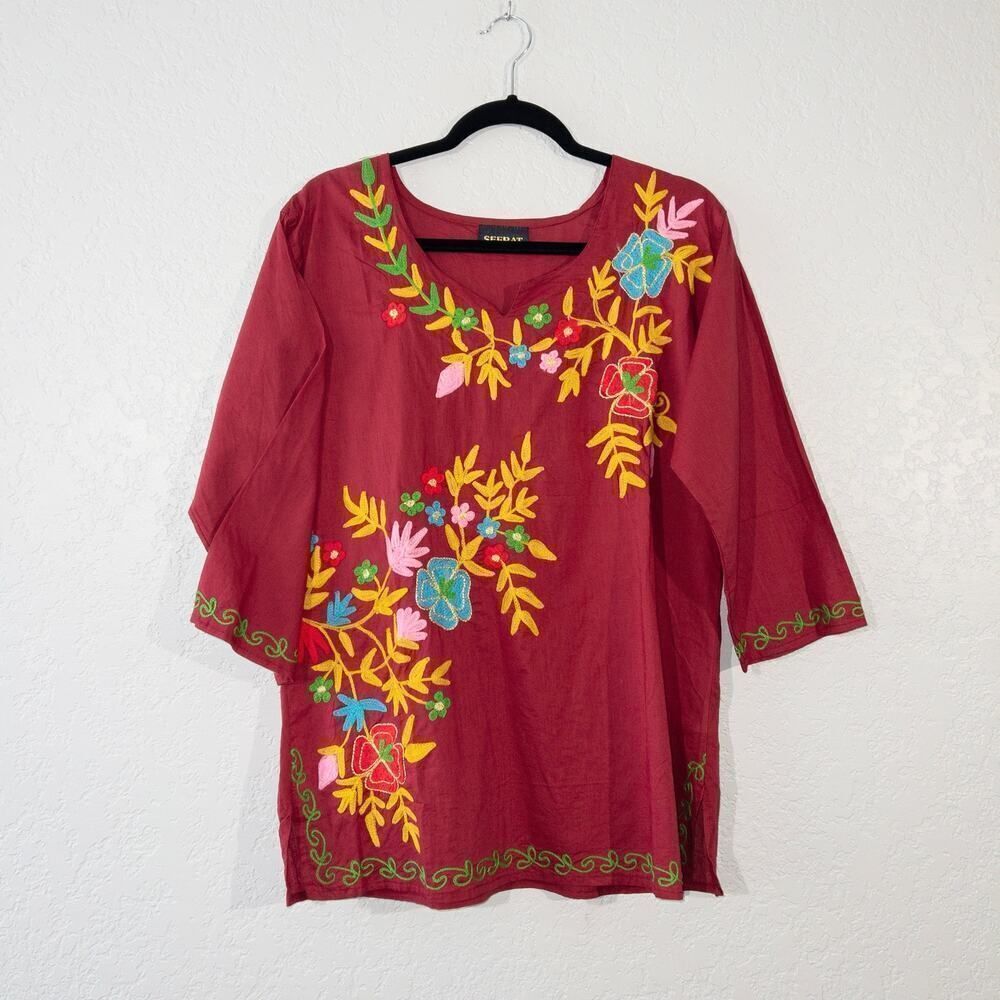 Seerat Red Embroidered‎ Floral Shirt Size Medium